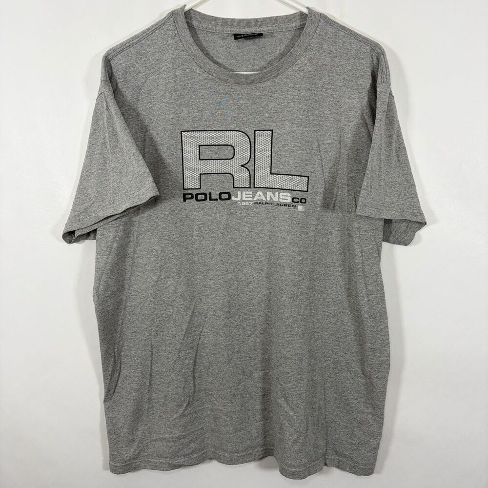 Vintage Polo Jeans Co Ralph Lauren T Shirt Mens Large Gray Graphic Short Sleeve